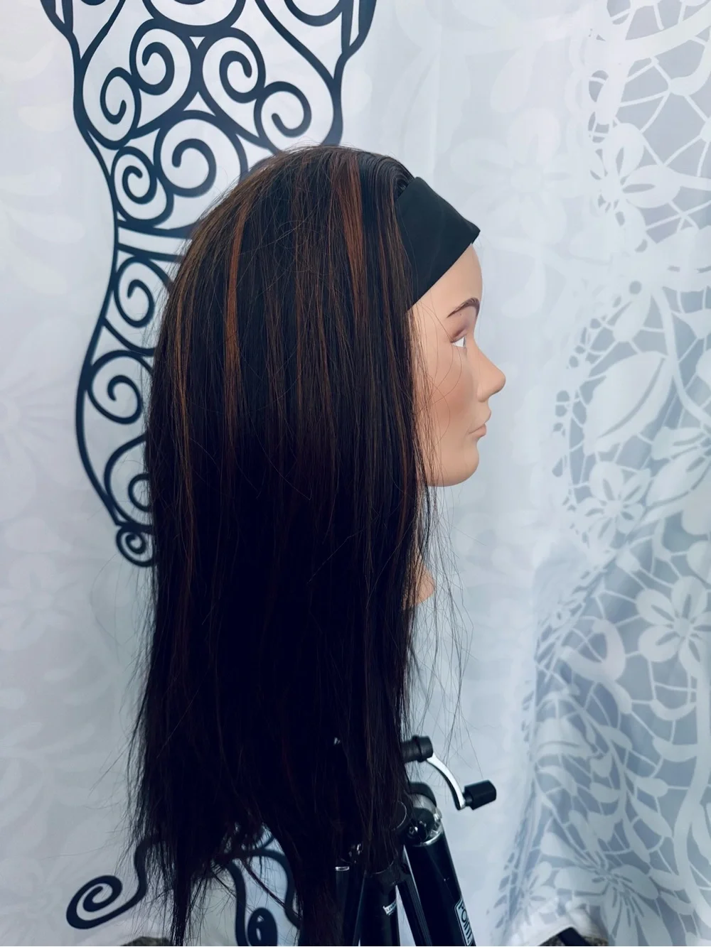 Black & Caramel Brown Highlighted Long Synthetic Headband Wig